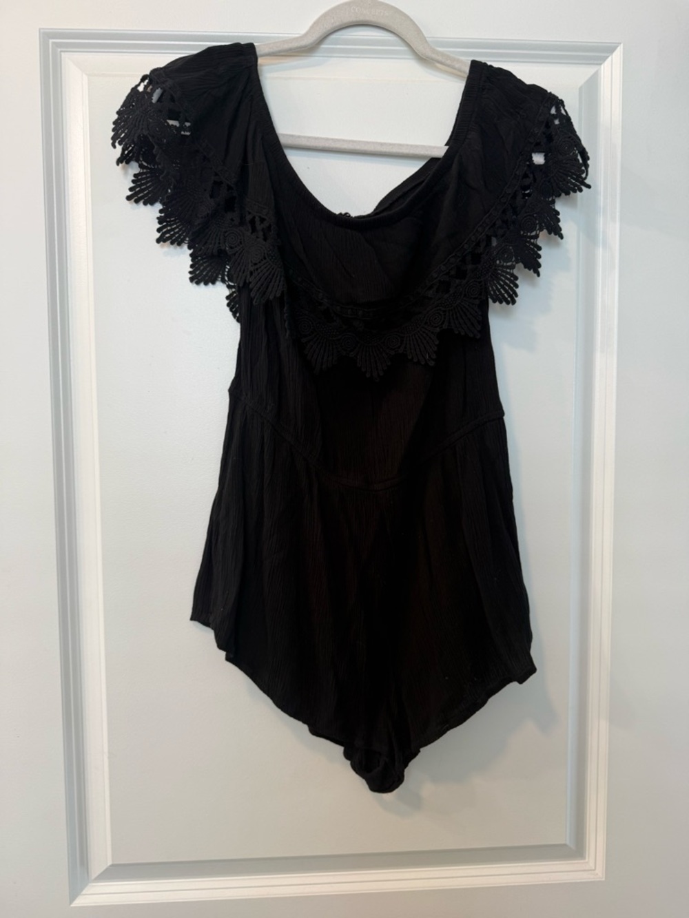 Black Textured Elastic-Waist Romper